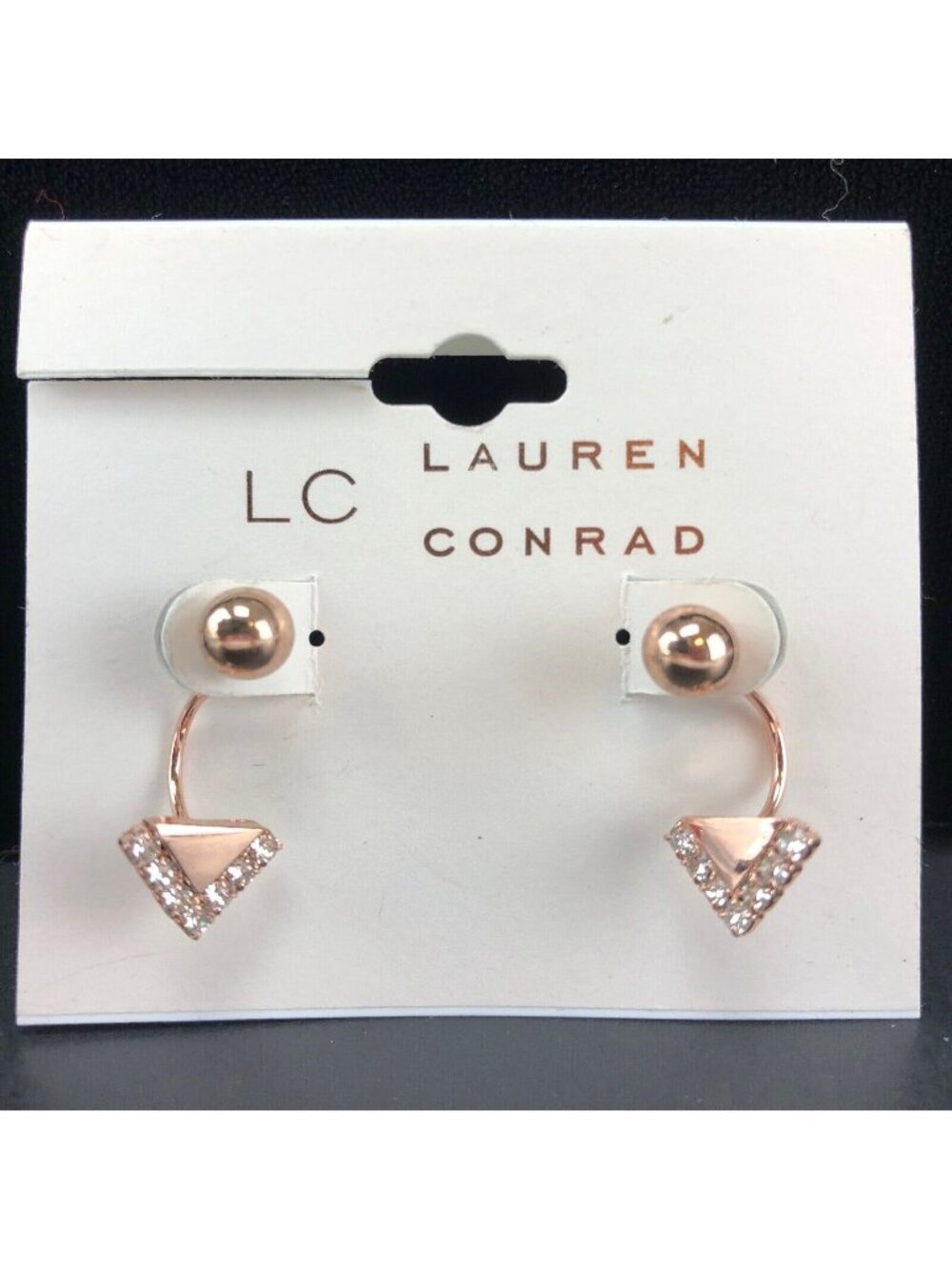 LC Lauren Conrad Earrings Copper-Tone Cubic Zirconia Art Deco Ear Jackets